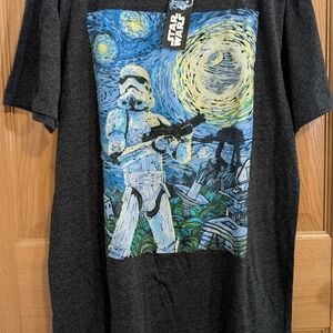 NWT Star Wars Storm Trooper Vincent Van Gogh Heather Gray T-shirt Mens Large
